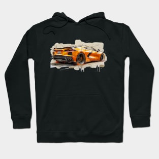 Amplify Orange C8 Corvette Rear View Supercar Racecar Engineering Sketch Printed on Back Corvette C8 Hoodie